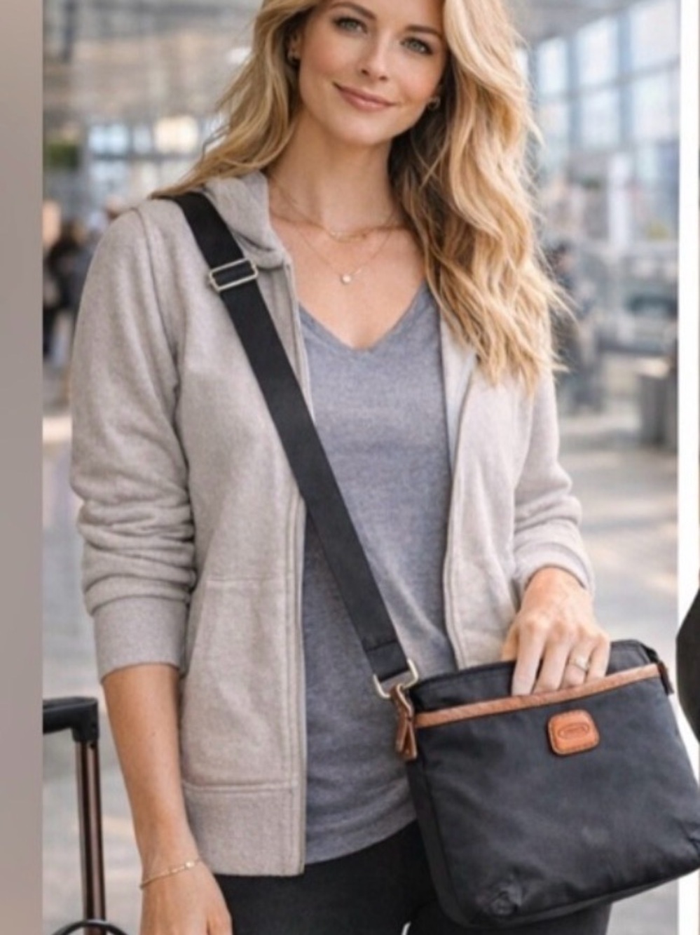 Bric’s Milano Black Nylon Crossbody Bag‎ Leather Trim Lightweight Travel Purse